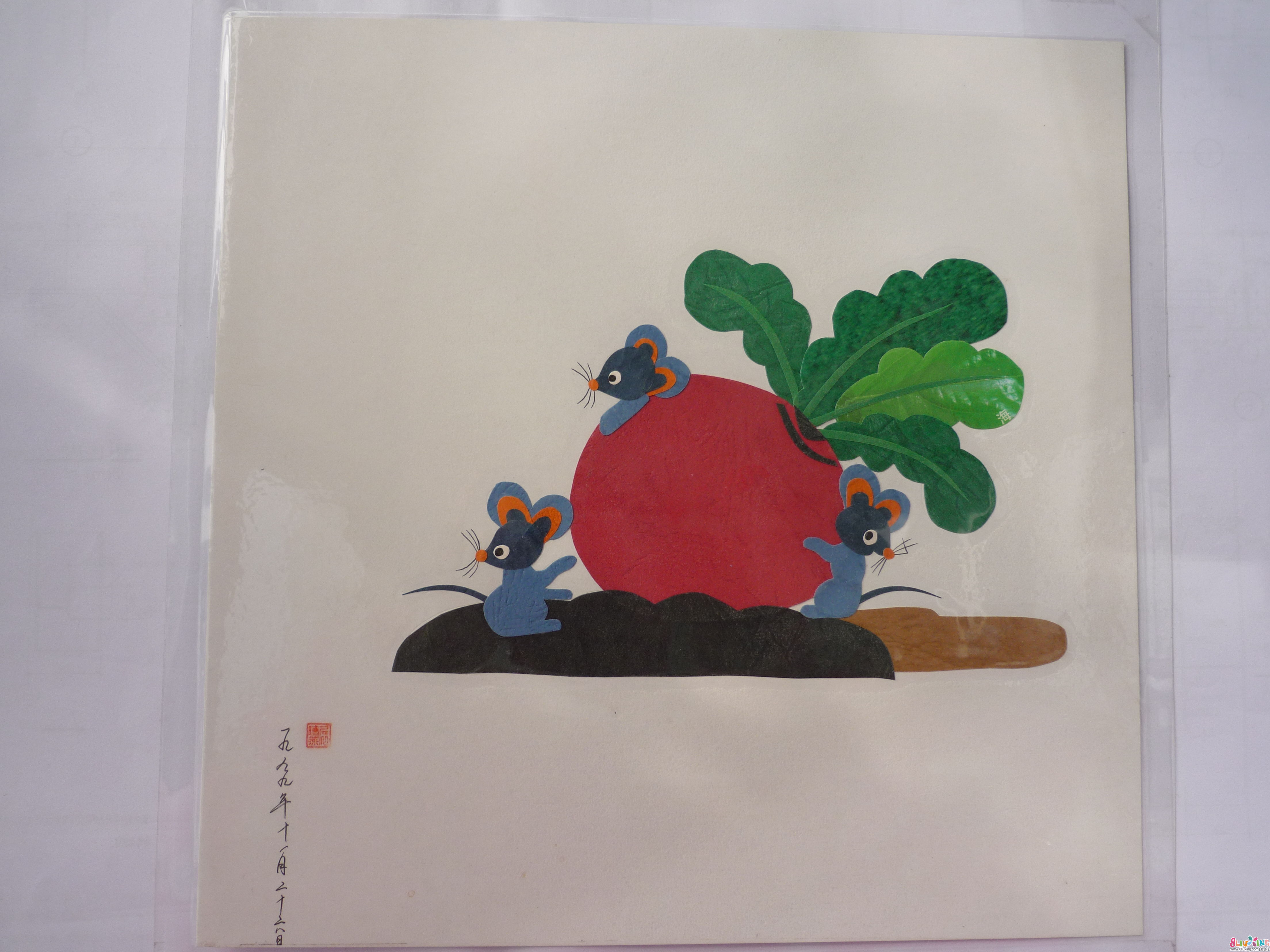 纸贴画--小老鼠拔萝卜 - 综合手作秀 布流行手工制作网